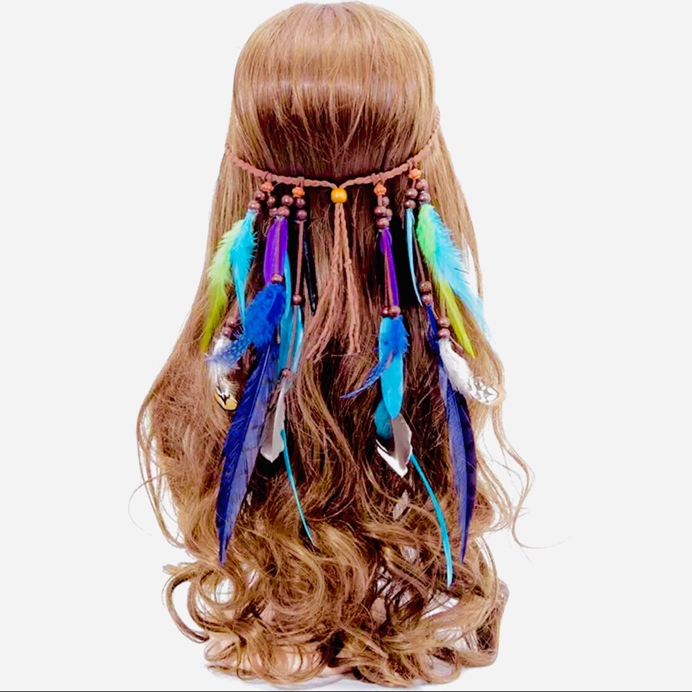 NEW Blue Purple Suede Feather Headband - Picture 1 of 2